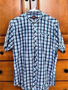 Merc London Felden Gingham Short Sleeve Shirt Blue & White Large